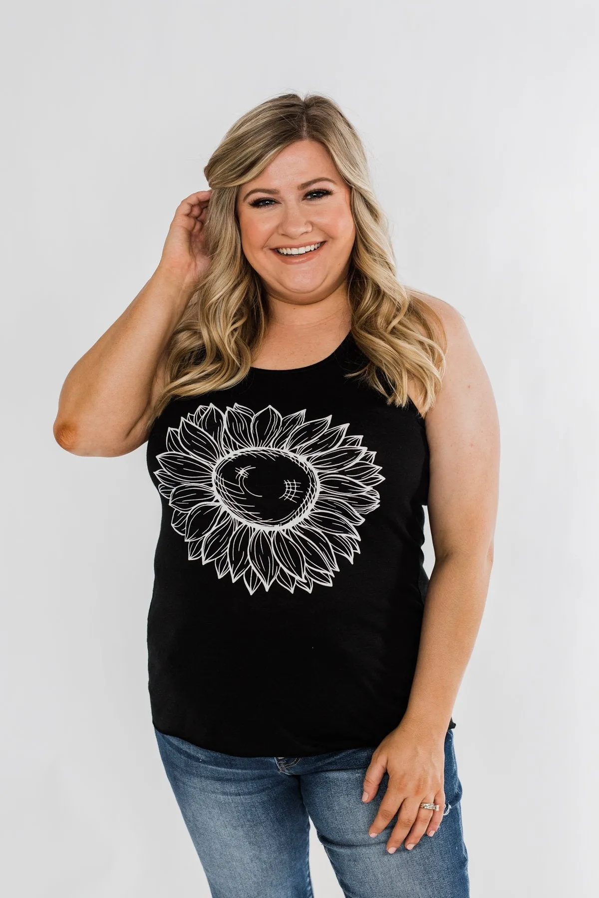 Sunflower Graphic Racerback Tank- Black