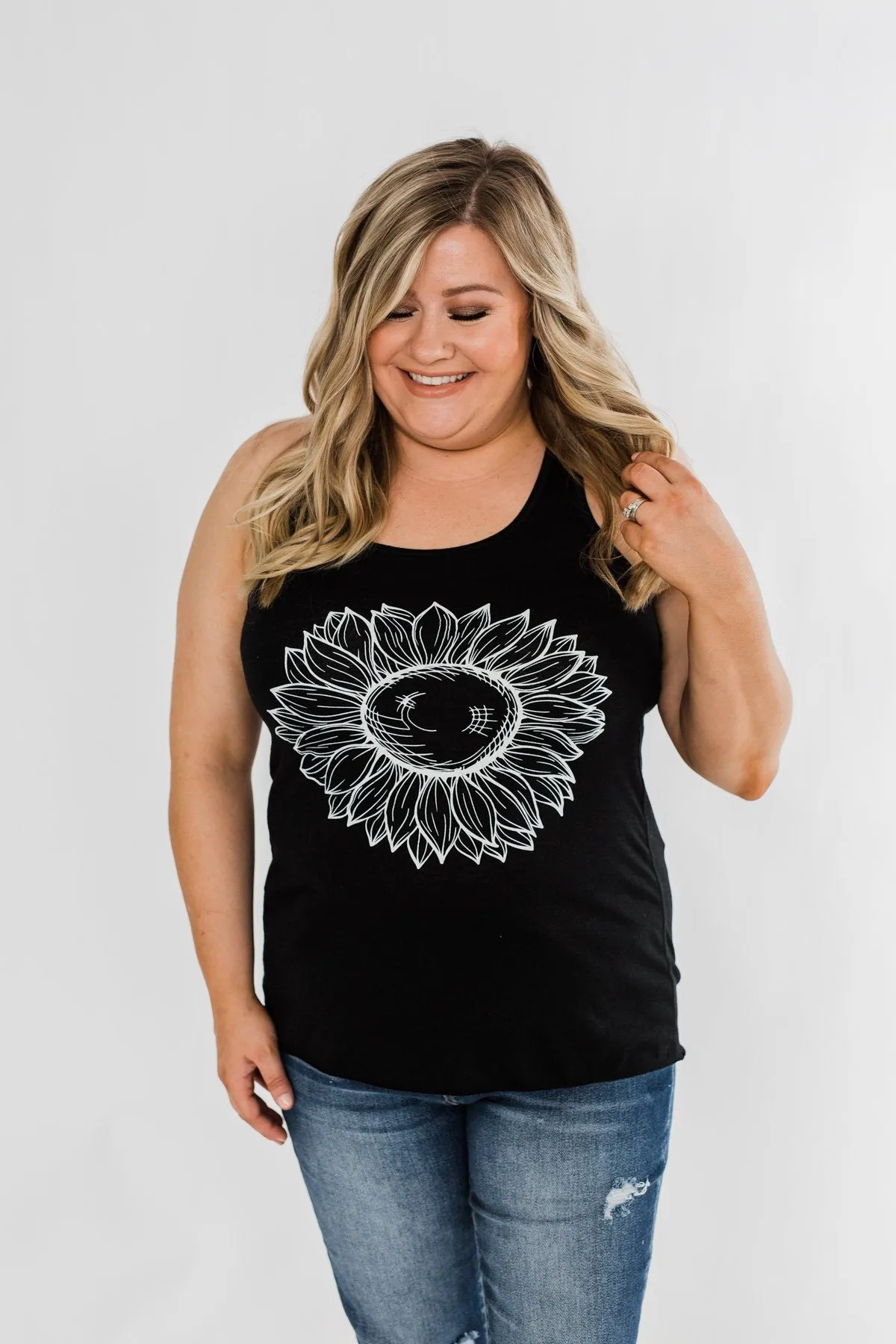 Sunflower Graphic Racerback Tank- Black
