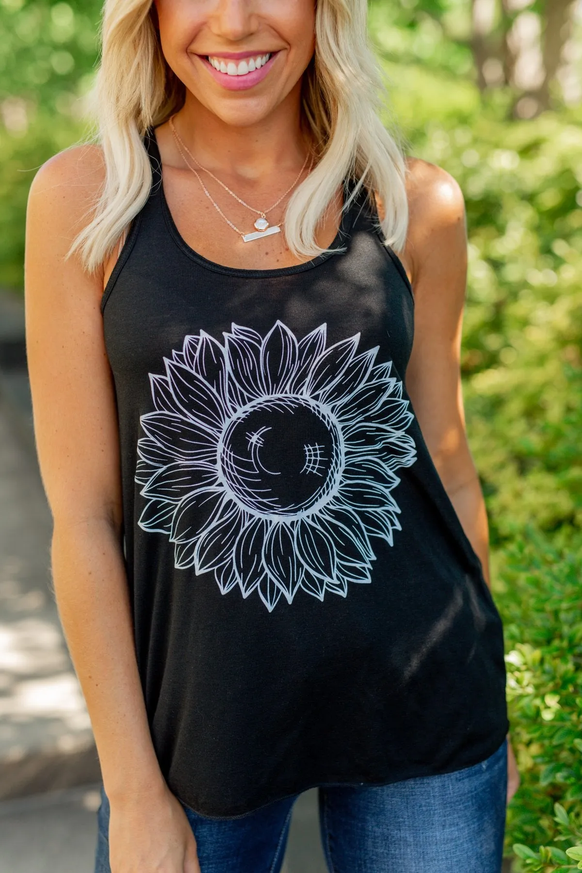 Sunflower Graphic Racerback Tank- Black