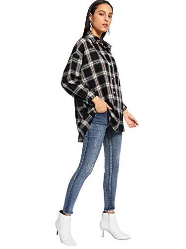 SweatyRocks Women's Plaid Button Down Shirt
