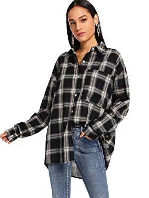 SweatyRocks Women's Plaid Button Down Shirt