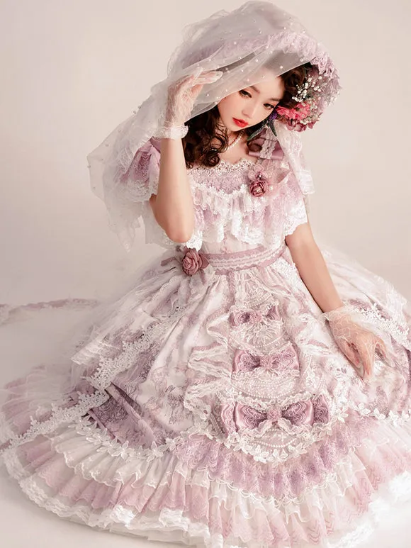 Sweet Lolita Dress Polyester Short Sleeves Lolita Wedding Dress Bride Lolita Dress