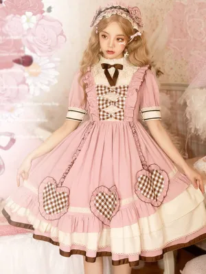 Sweet Lolita OP Dress Pink Ruffles Polyester Short Sleeves Lolita One Piece Dress