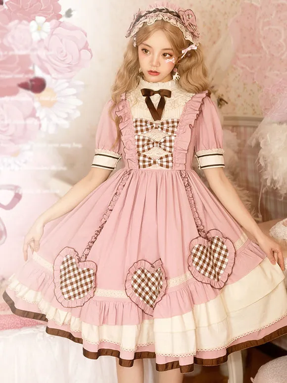 Sweet Lolita OP Dress Pink Ruffles Polyester Short Sleeves Lolita One Piece Dress