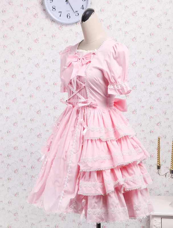 Sweet Pink kawaiii Lolita OP Dress Short Sleeves Ruffles Design