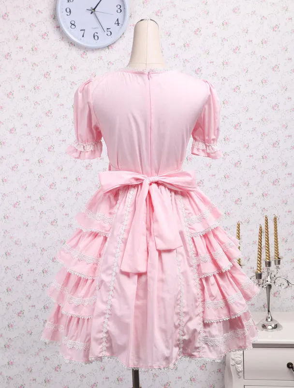 Sweet Pink kawaiii Lolita OP Dress Short Sleeves Ruffles Design