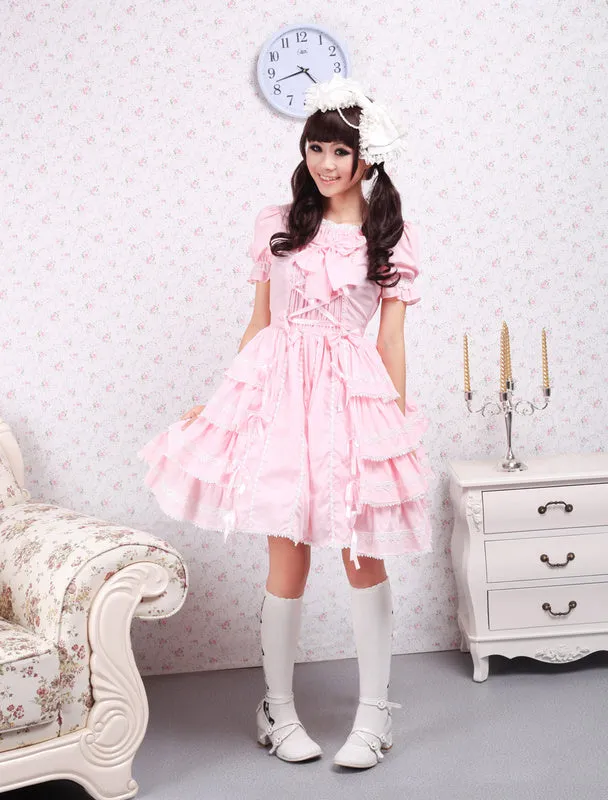Sweet Pink kawaiii Lolita OP Dress Short Sleeves Ruffles Design