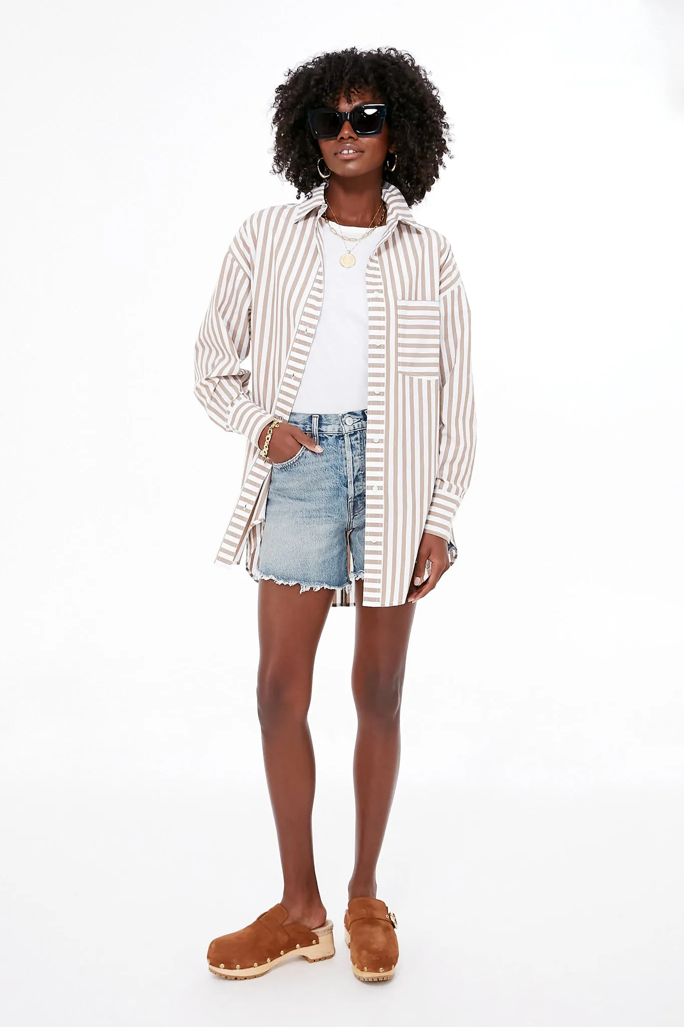 Tan Stripes Oversized Button Down