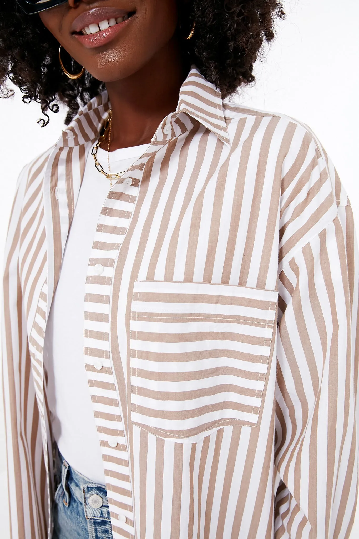 Tan Stripes Oversized Button Down