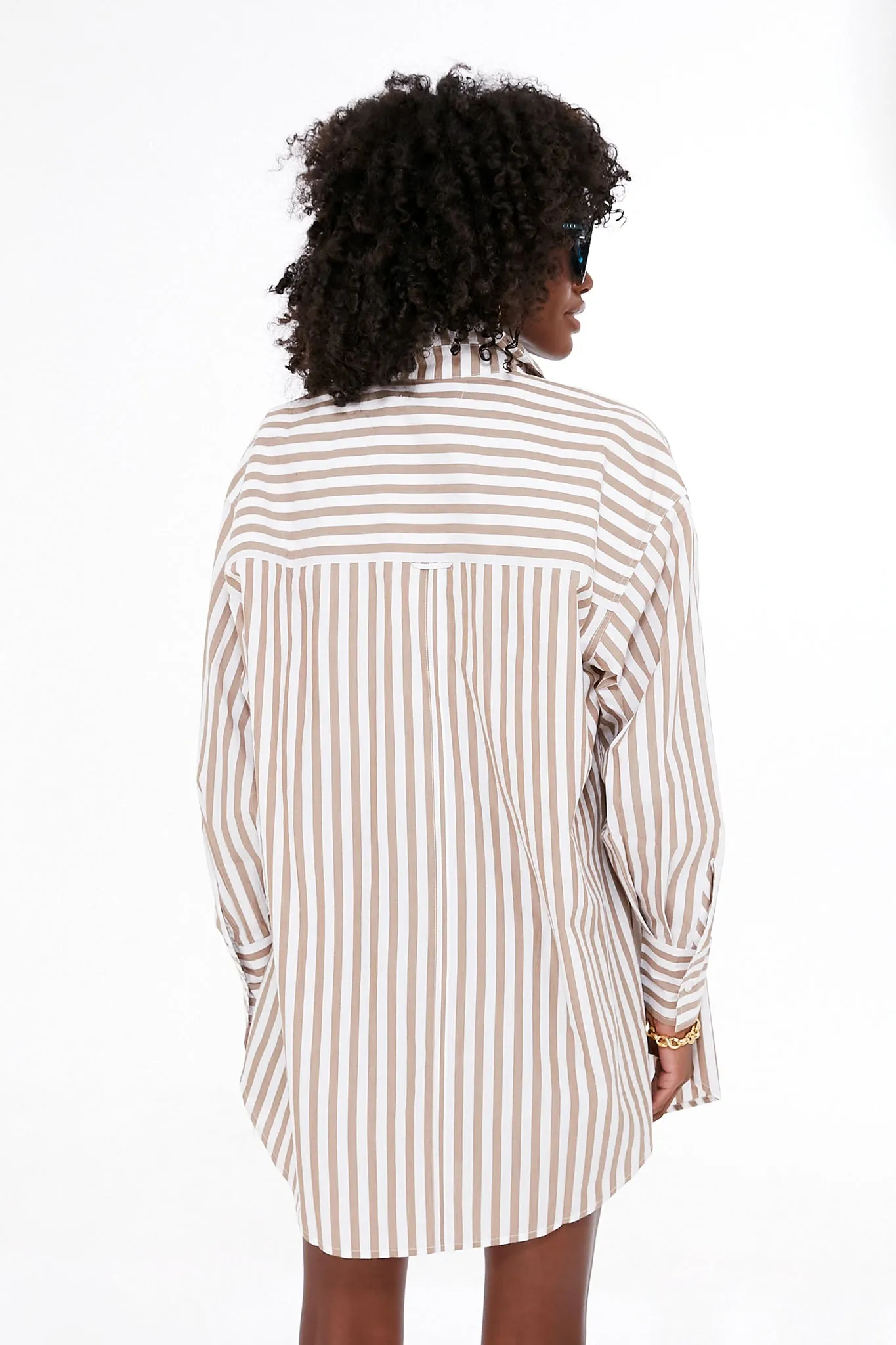 Tan Stripes Oversized Button Down