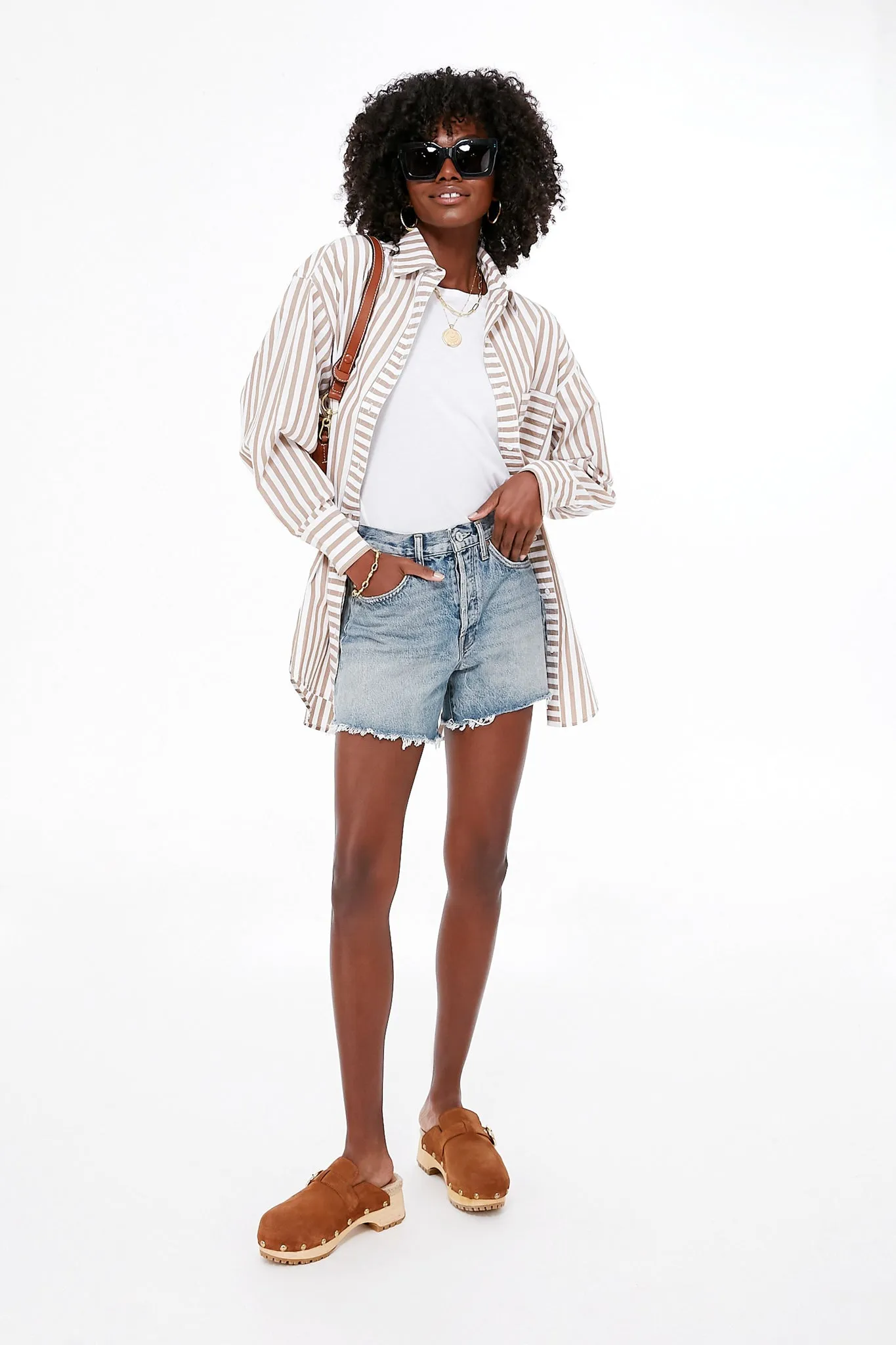 Tan Stripes Oversized Button Down