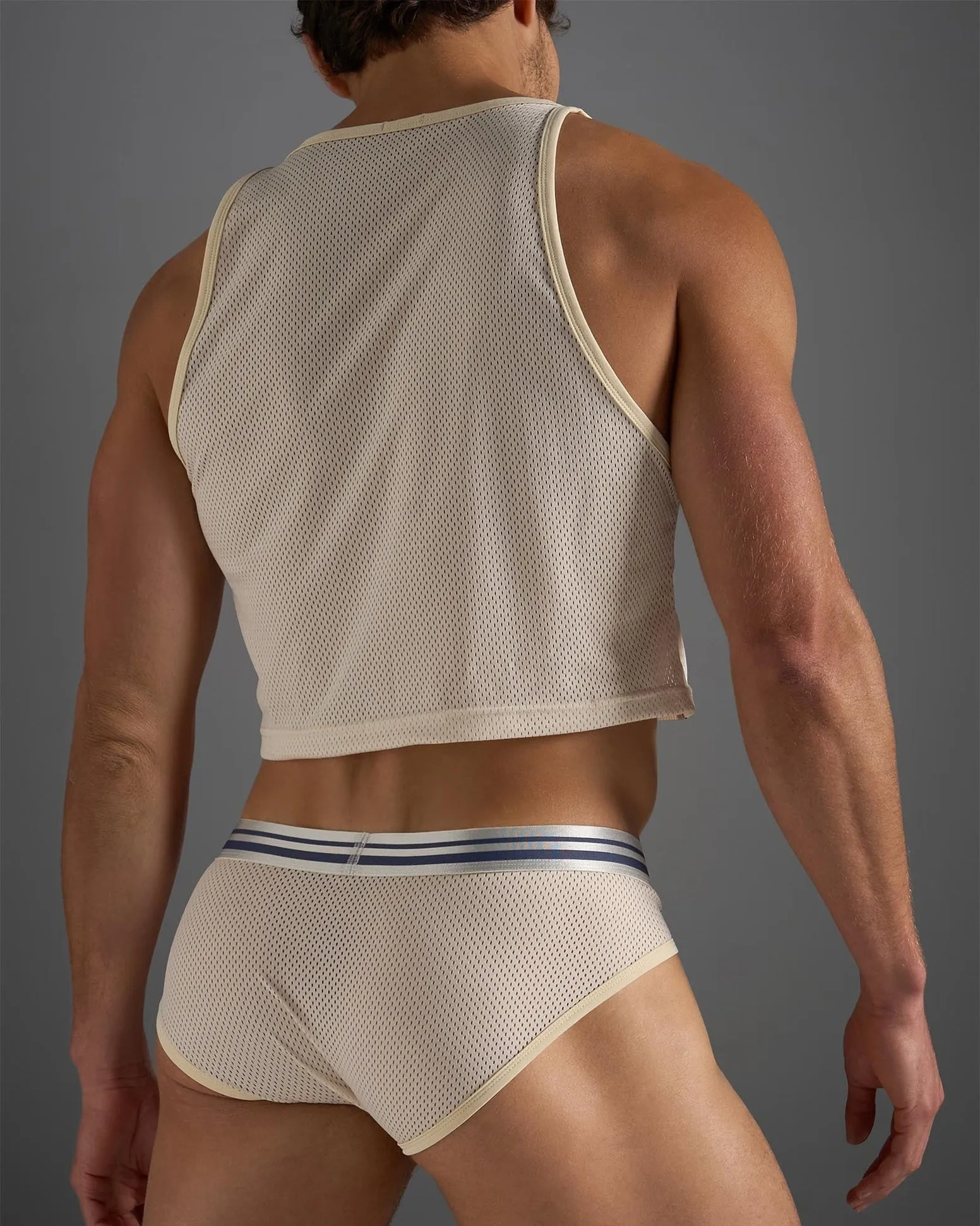 TEAMM8 Racer Mesh Crop Singlet - Ecru
