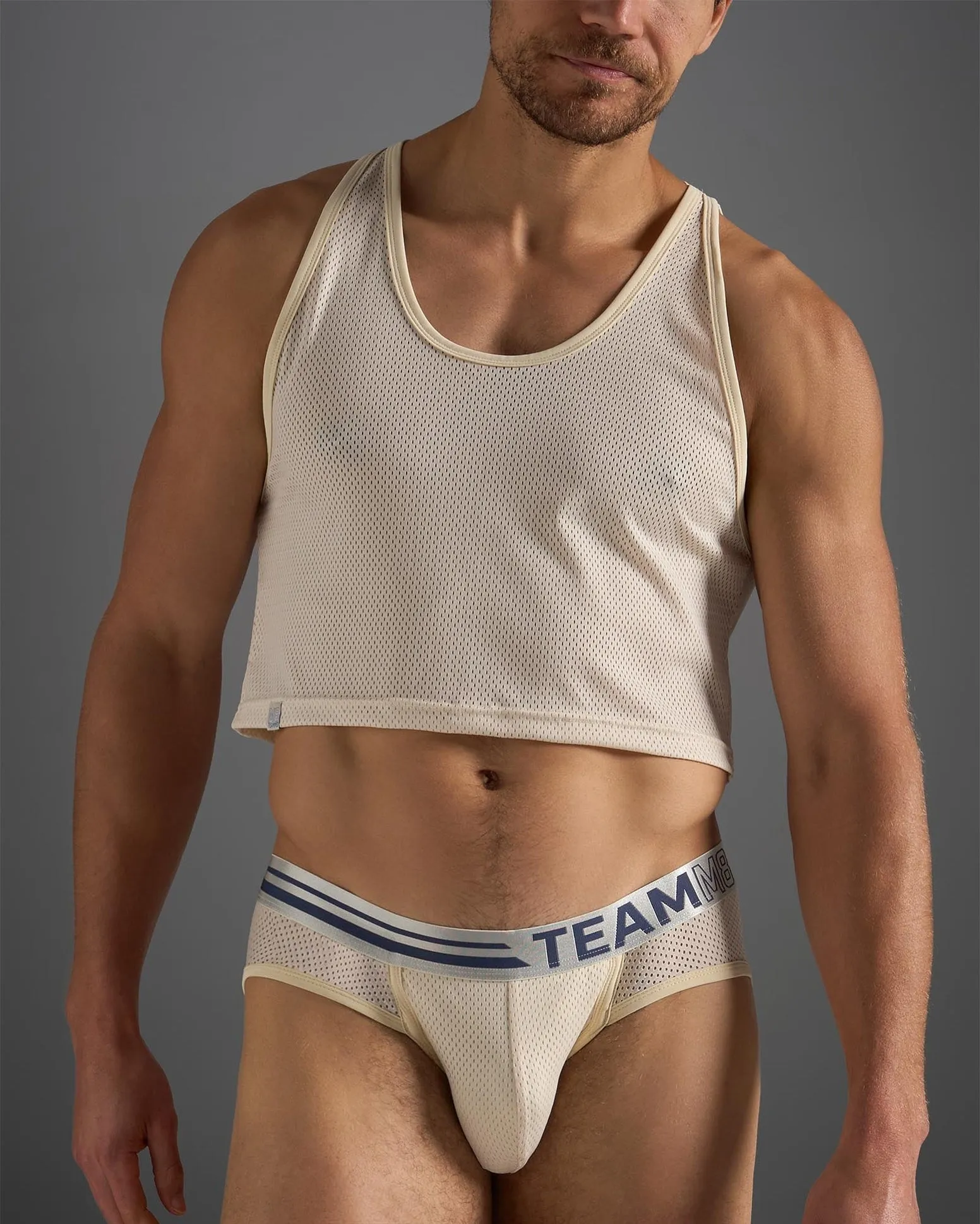 TEAMM8 Racer Mesh Crop Singlet - Ecru