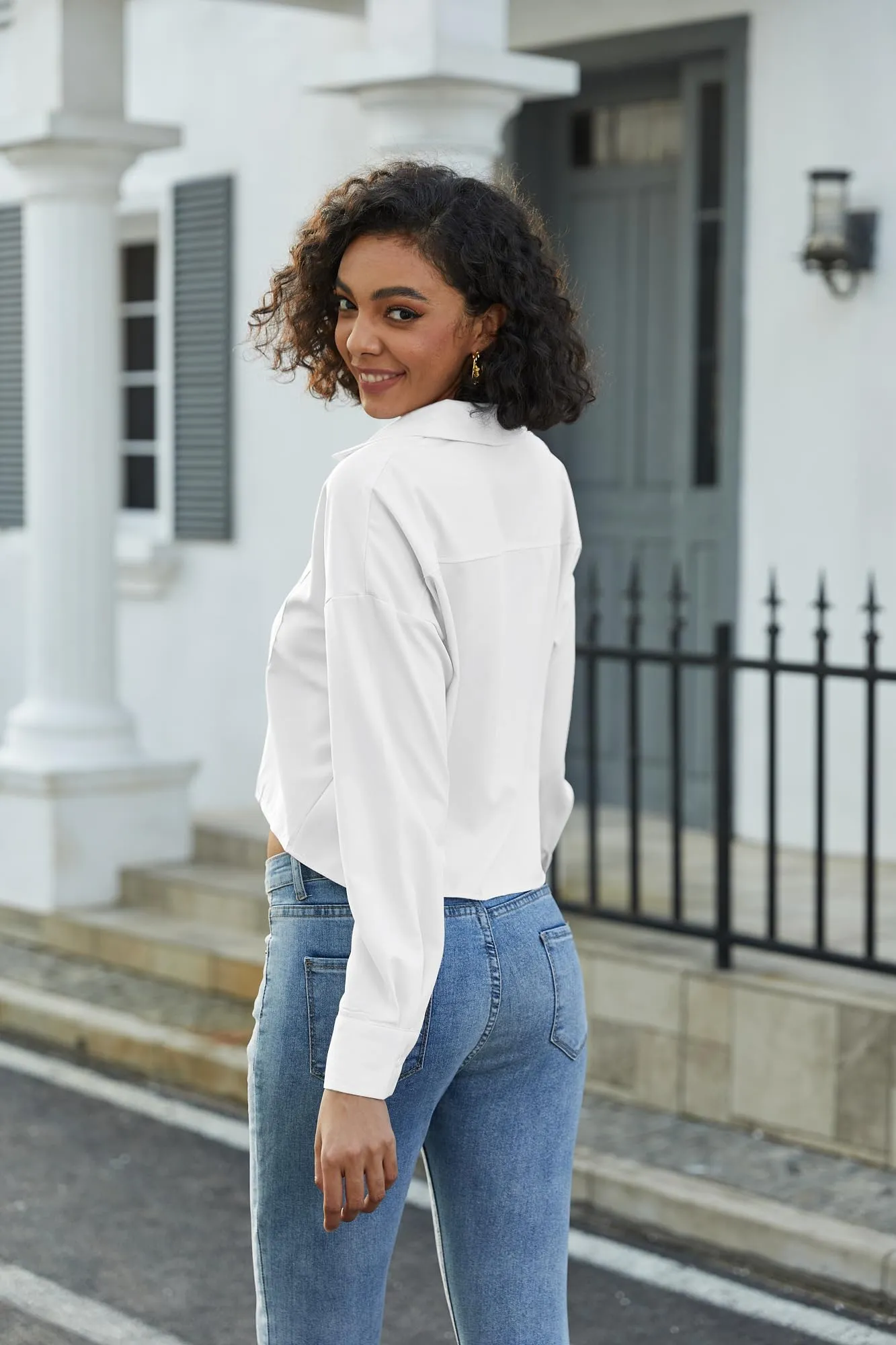 Teepie Women Cropped White Button Down Shirt Long Sleeve 2024 Crop Trendy Tops Casual Lapel Collared Blouses