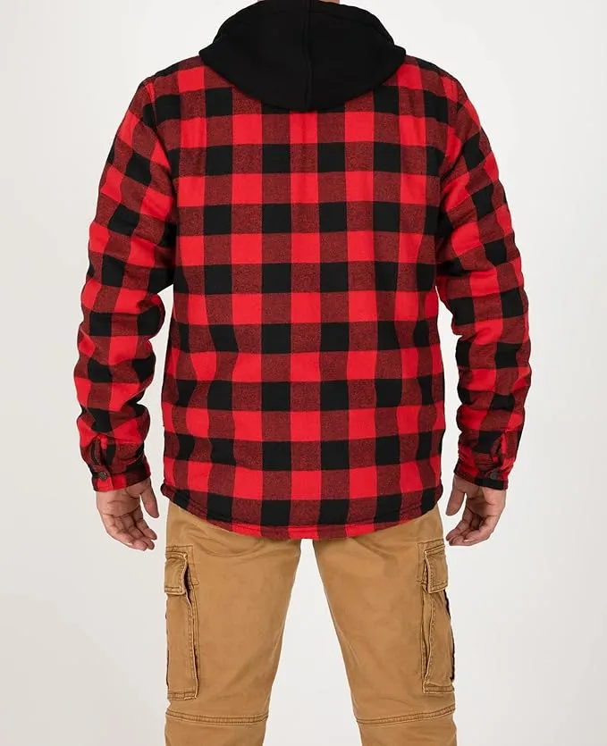 USB-C Heated Red Flannel Jacket with Hood all Sherpa Lining