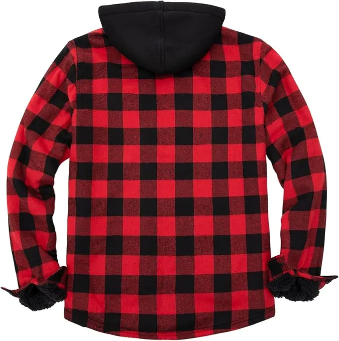 USB-C Heated Red Flannel Jacket with Hood all Sherpa Lining