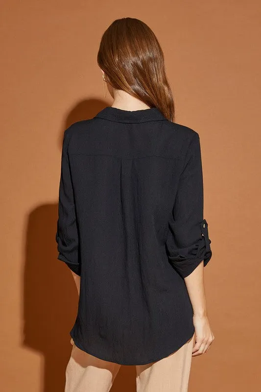 V Neck Button Down Henley Shirt, Mustard Seed