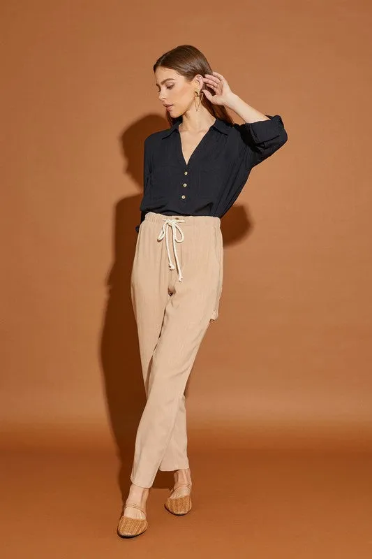 V Neck Button Down Henley Shirt, Mustard Seed