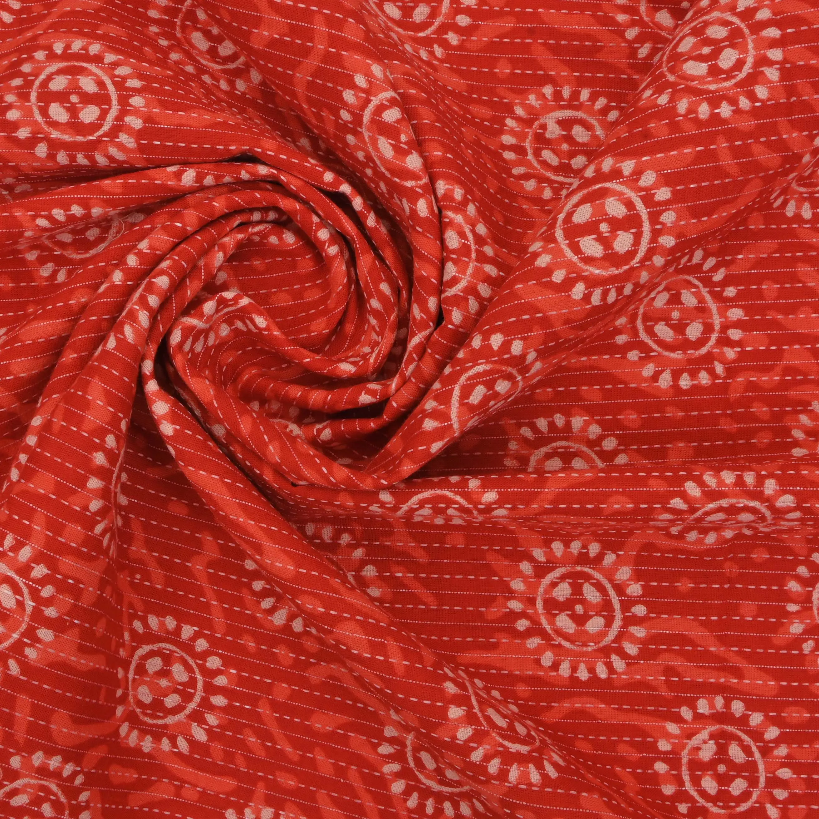 Vermilllion Orange Ajrakh Printed Cotton Fabric