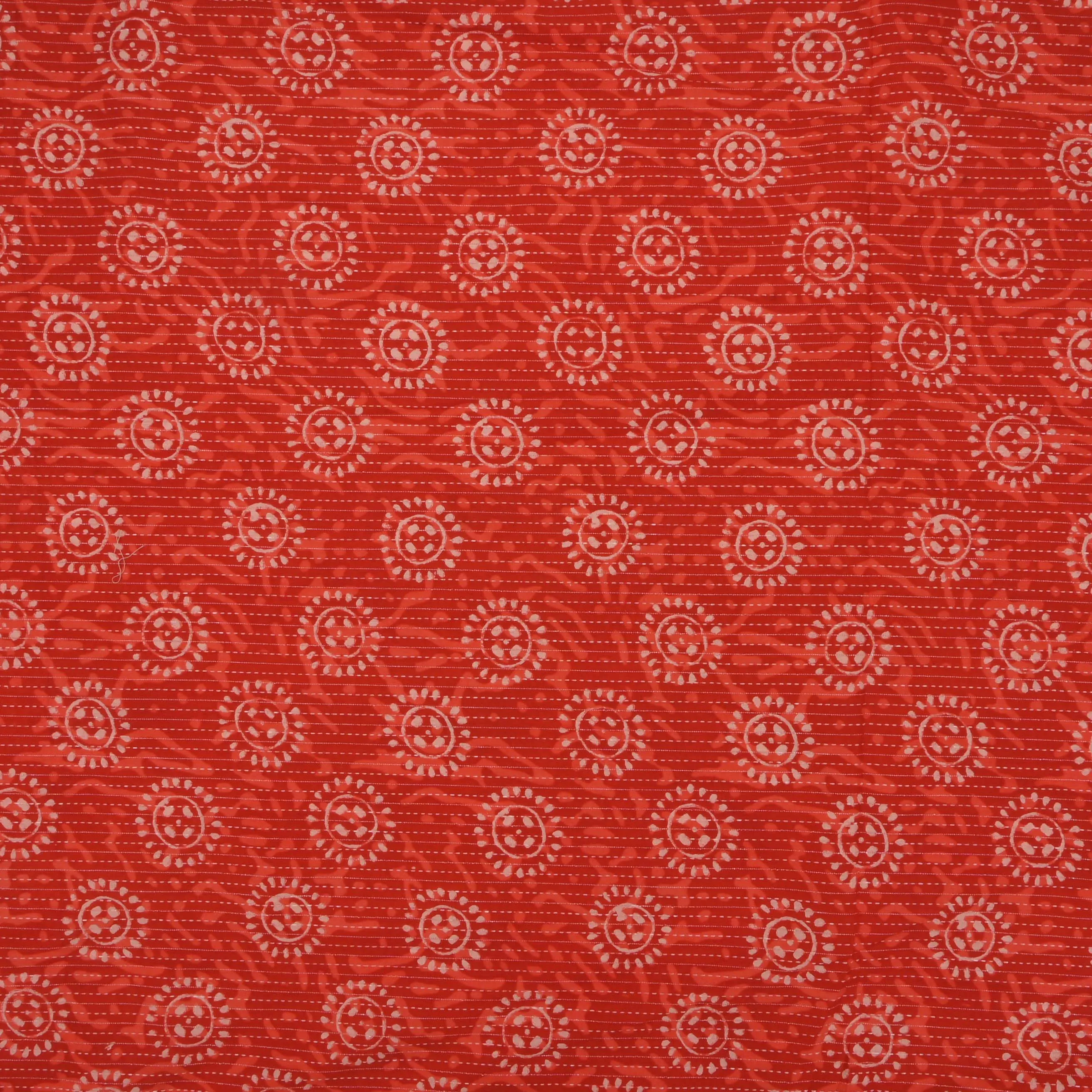 Vermilllion Orange Ajrakh Printed Cotton Fabric
