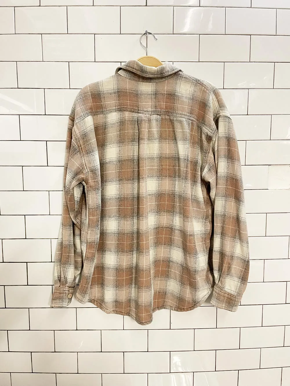vintage 90s neutral plaid distressed shirt
