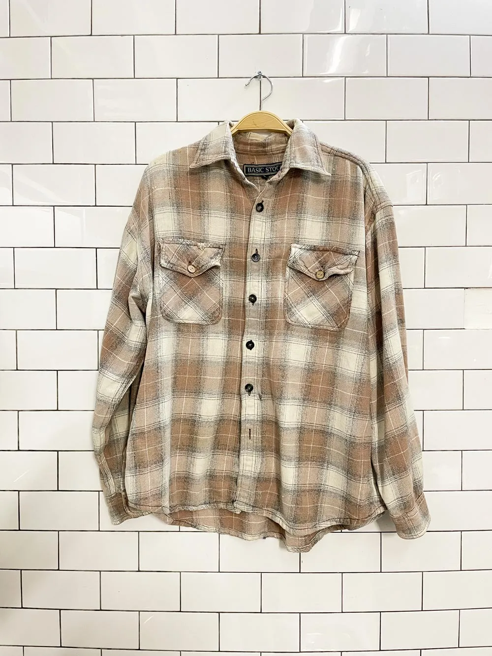 vintage 90s neutral plaid distressed shirt