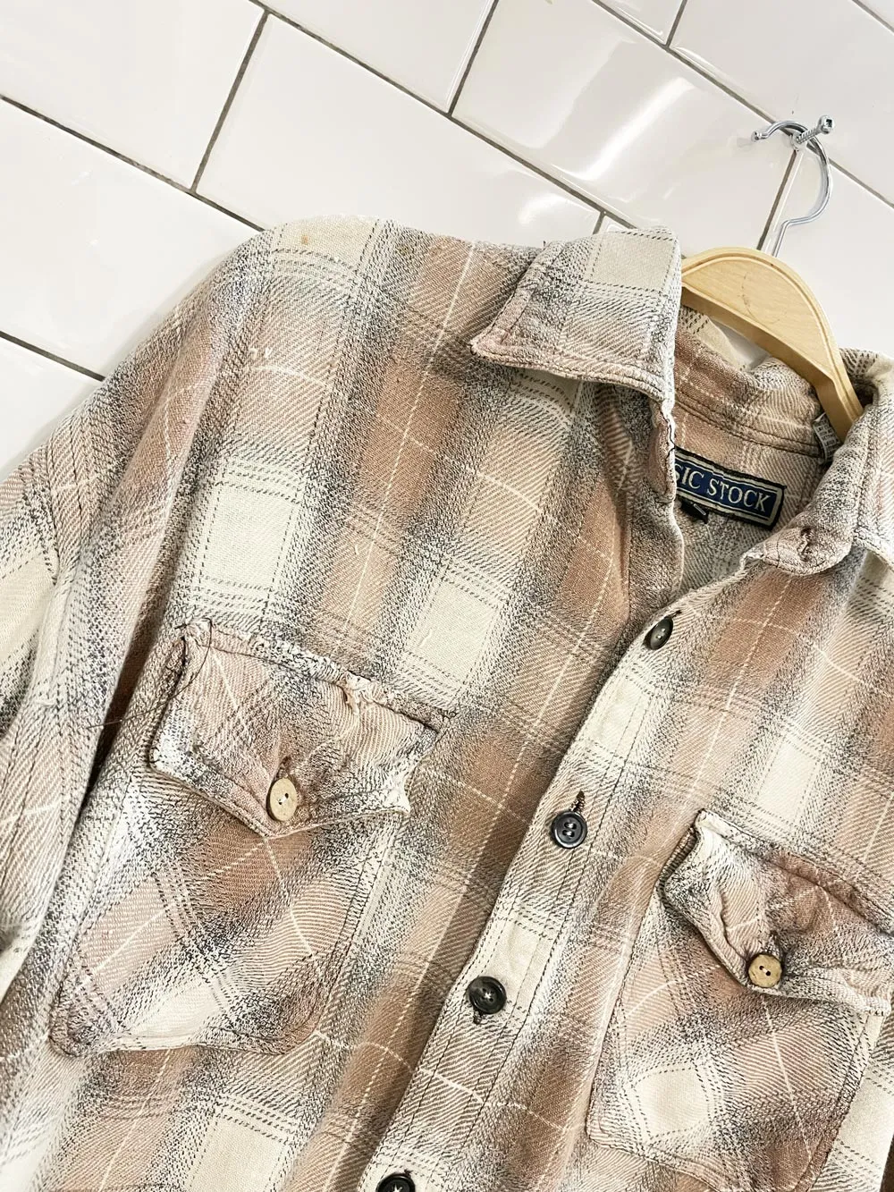 vintage 90s neutral plaid distressed shirt