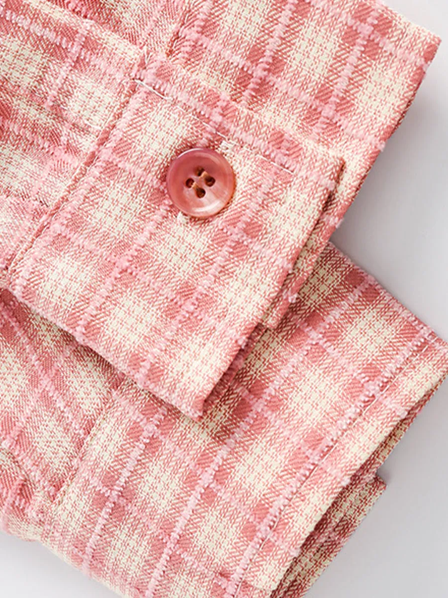 Vintage Plaid Long Sleeve Loose Shirt Double Pocket Top