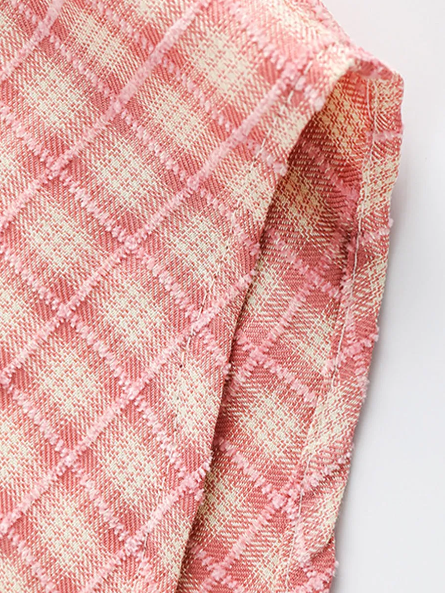 Vintage Plaid Long Sleeve Loose Shirt Double Pocket Top