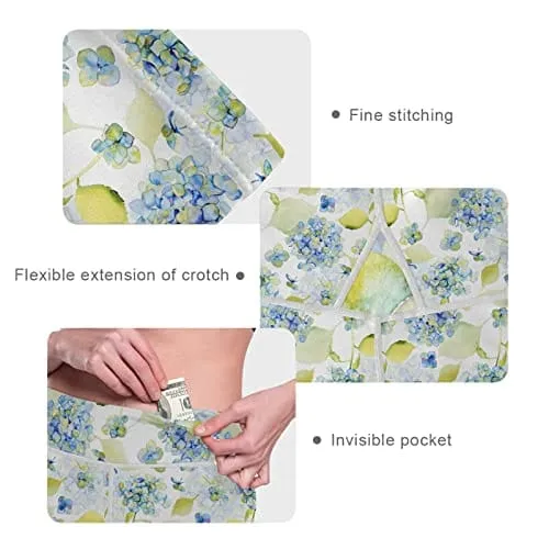 visesunny High Waist Yoga Pants with Pockets Blue Flower Pattern Buttery Soft Tummy Control Running Workout Pants 4 Way Stretch Pocket Leggings