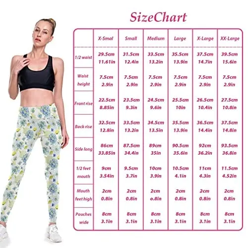 visesunny High Waist Yoga Pants with Pockets Blue Flower Pattern Buttery Soft Tummy Control Running Workout Pants 4 Way Stretch Pocket Leggings