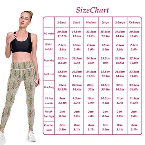 visesunny High Waist Yoga Pants with Pockets Painting Beautiful Flowers Bunny Buttery Soft Tummy Control Running Workout Pants 4 Way Stretch Pocket Leggings