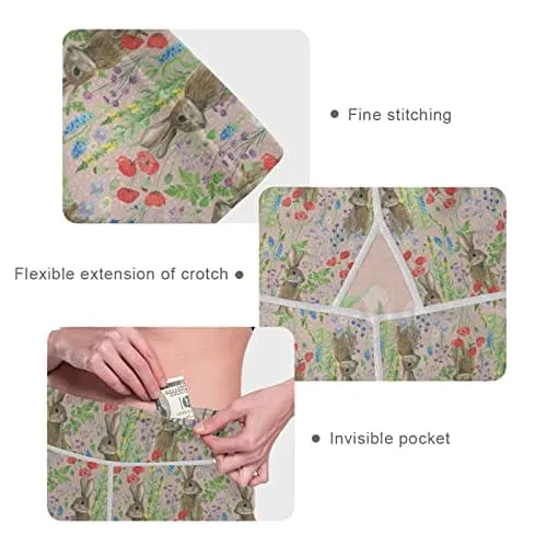 visesunny High Waist Yoga Pants with Pockets Painting Beautiful Flowers Bunny Buttery Soft Tummy Control Running Workout Pants 4 Way Stretch Pocket Leggings