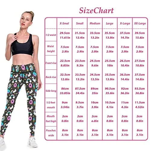 visesunny High Waist Yoga Pants with Pockets Unicorn Rainbow Ice Cream Donut Black Pattern Buttery Soft Tummy Control Running Workout Pants 4 Way Stretch Pocket Leggings