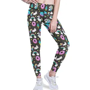 visesunny High Waist Yoga Pants with Pockets Unicorn Rainbow Ice Cream Donut Black Pattern Buttery Soft Tummy Control Running Workout Pants 4 Way Stretch Pocket Leggings