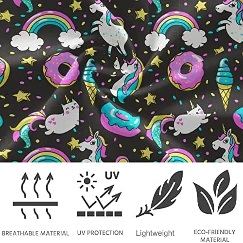 visesunny High Waist Yoga Pants with Pockets Unicorn Rainbow Ice Cream Donut Black Pattern Buttery Soft Tummy Control Running Workout Pants 4 Way Stretch Pocket Leggings
