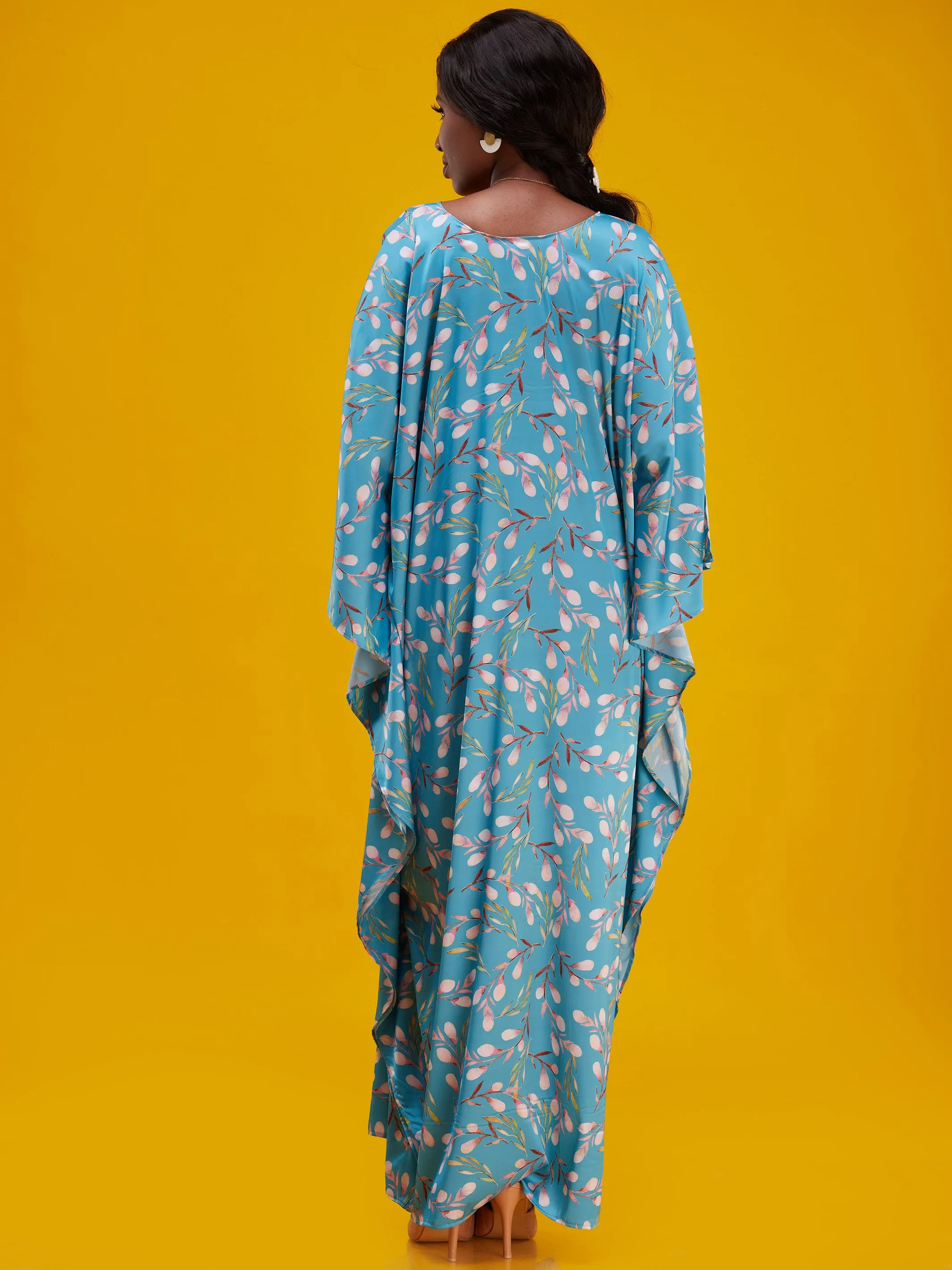 Vivo Lamu Satin Maxi Dira Dress - Blue / Pink Print
