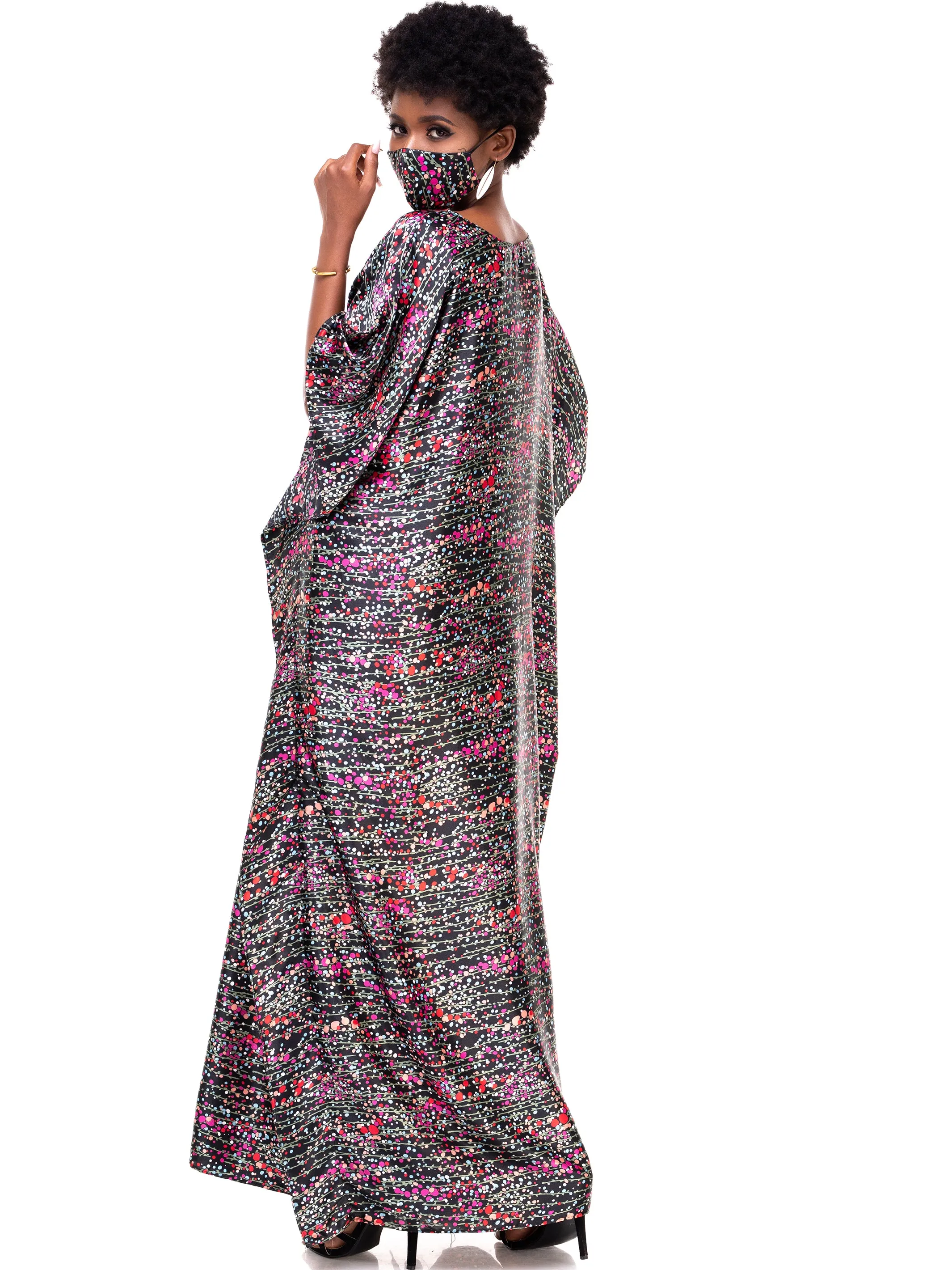 Vivo Satin Maxi Dira Dress - Black Print