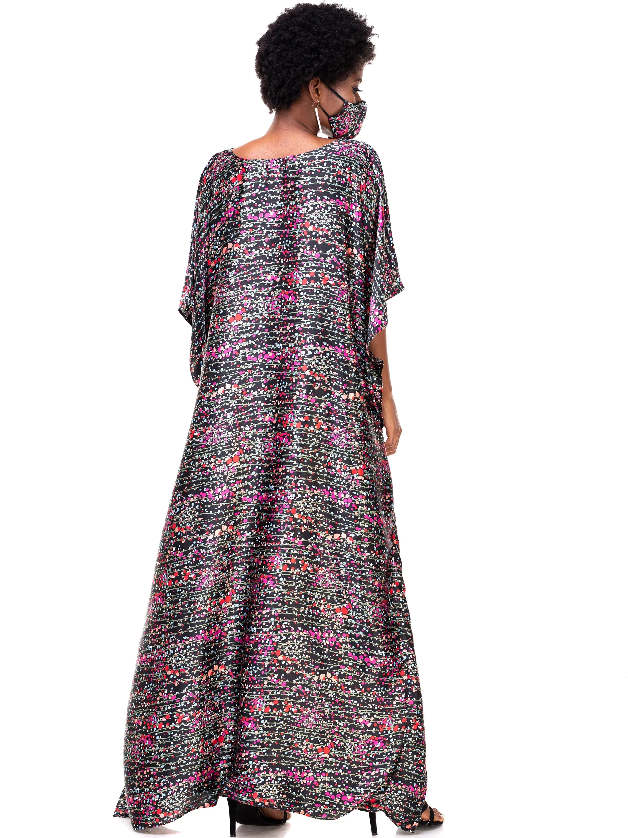 Vivo Satin Maxi Dira Dress - Black Print