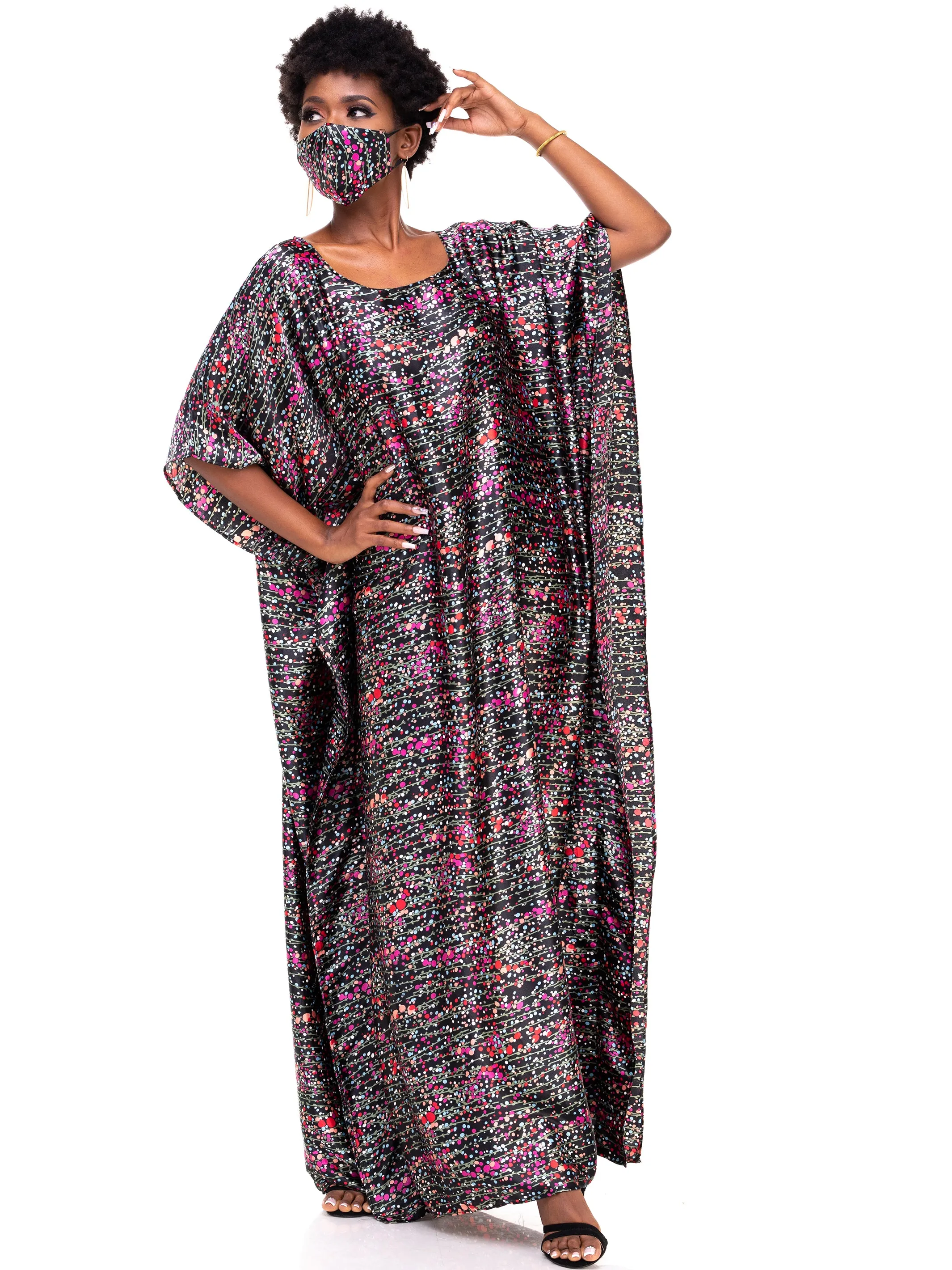 Vivo Satin Maxi Dira Dress - Black Print
