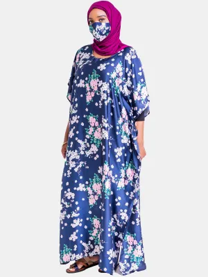 Vivo Satin Maxi Dira Dress - Navy Blue Floral