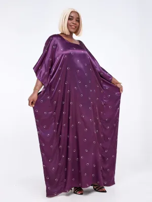 Vivo Satin Maxi Dira Dress - Purple Geometric Print