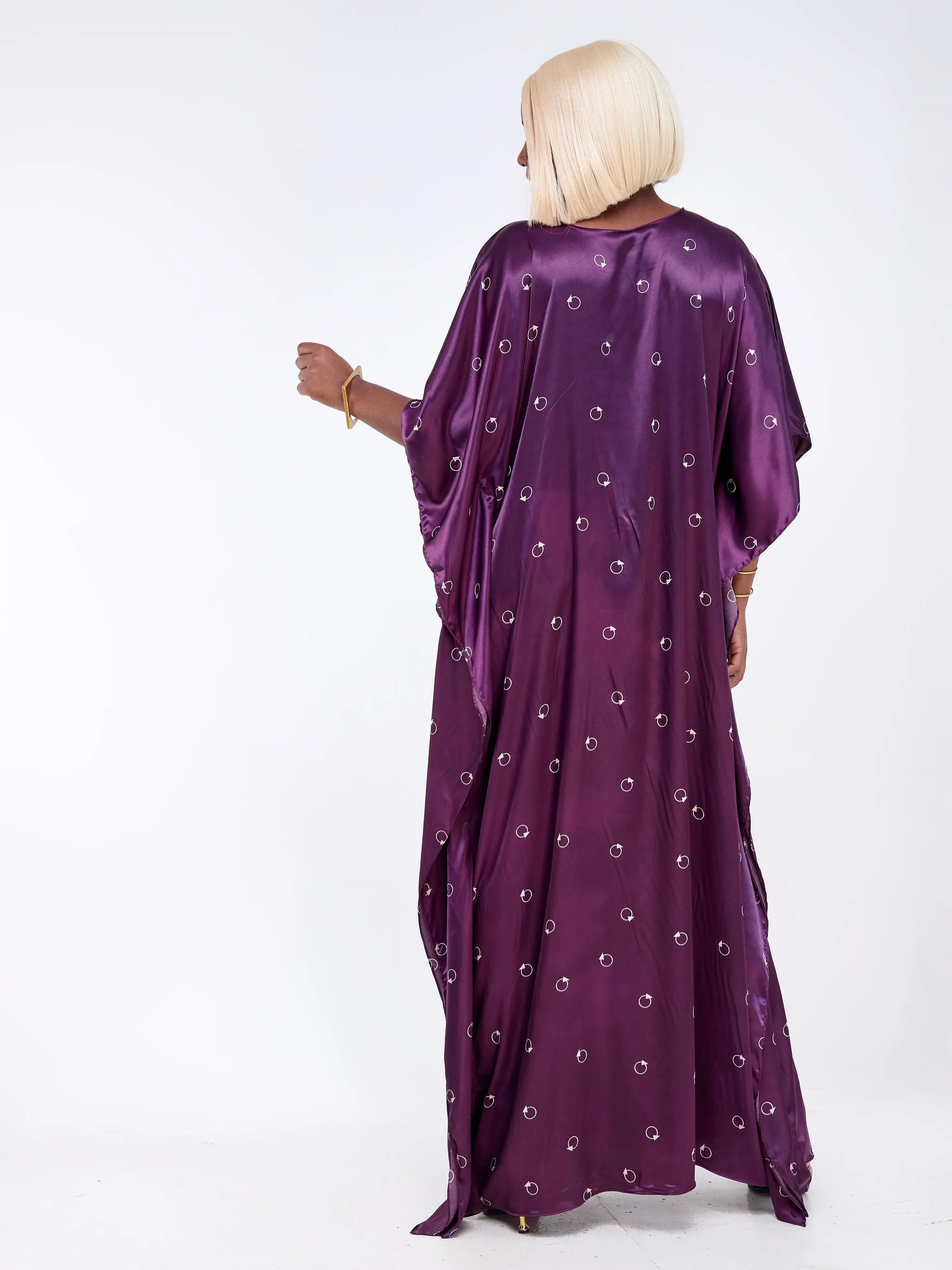 Vivo Satin Maxi Dira Dress - Purple Geometric Print