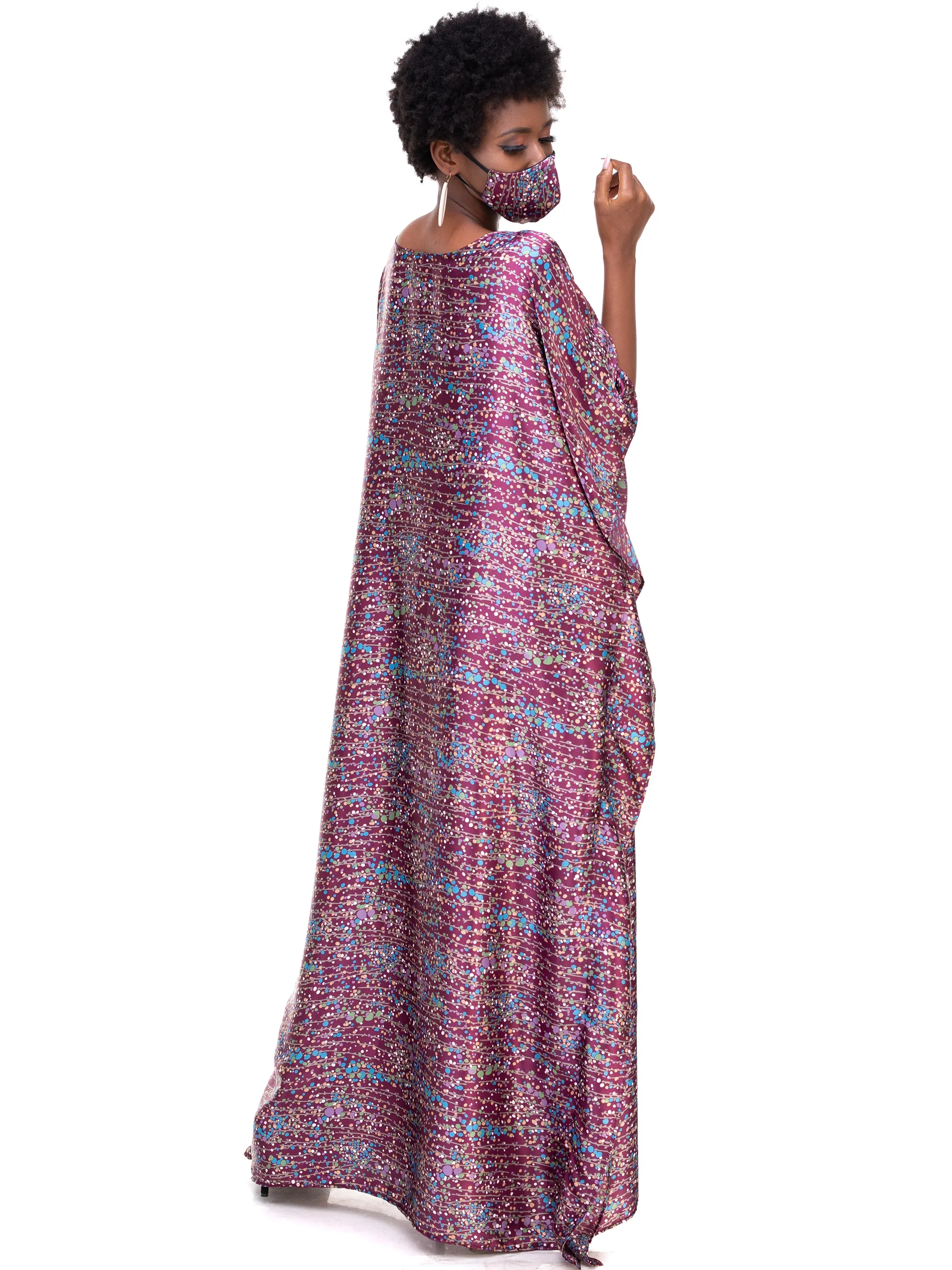 Vivo Satin Maxi Dira Dress - Purple Print