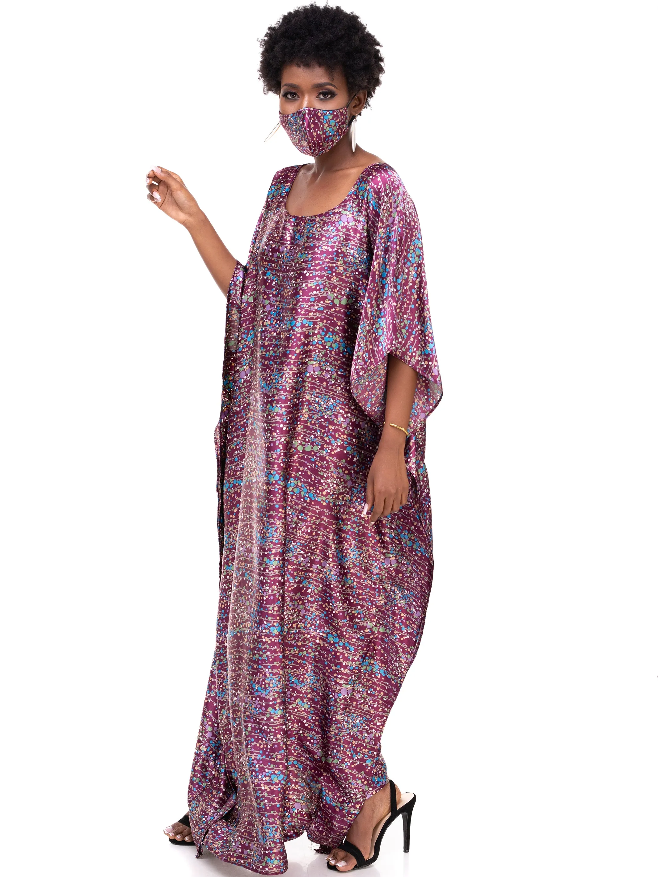 Vivo Satin Maxi Dira Dress - Purple Print