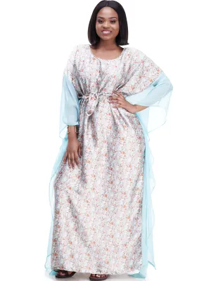 Vivo Watamu Side Border Belted Maxi Kaftan - Turquoise Print