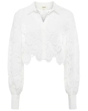 White Odelia Button Down Crop Shirt