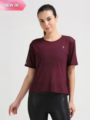 Wine Open Back Mesh Tee