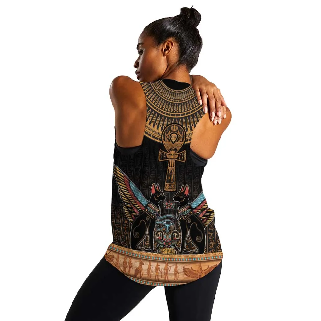 Winged Egypt Cats Women Racerback Tank Hieroglyphs Alphabet Pattern LT18