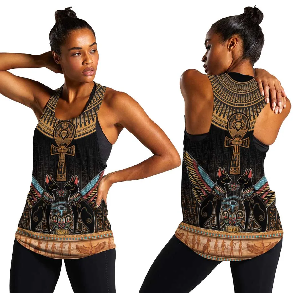 Winged Egypt Cats Women Racerback Tank Hieroglyphs Alphabet Pattern LT18